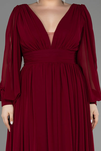 Rochie de ocazie marime mare lunga din sifon - bordo