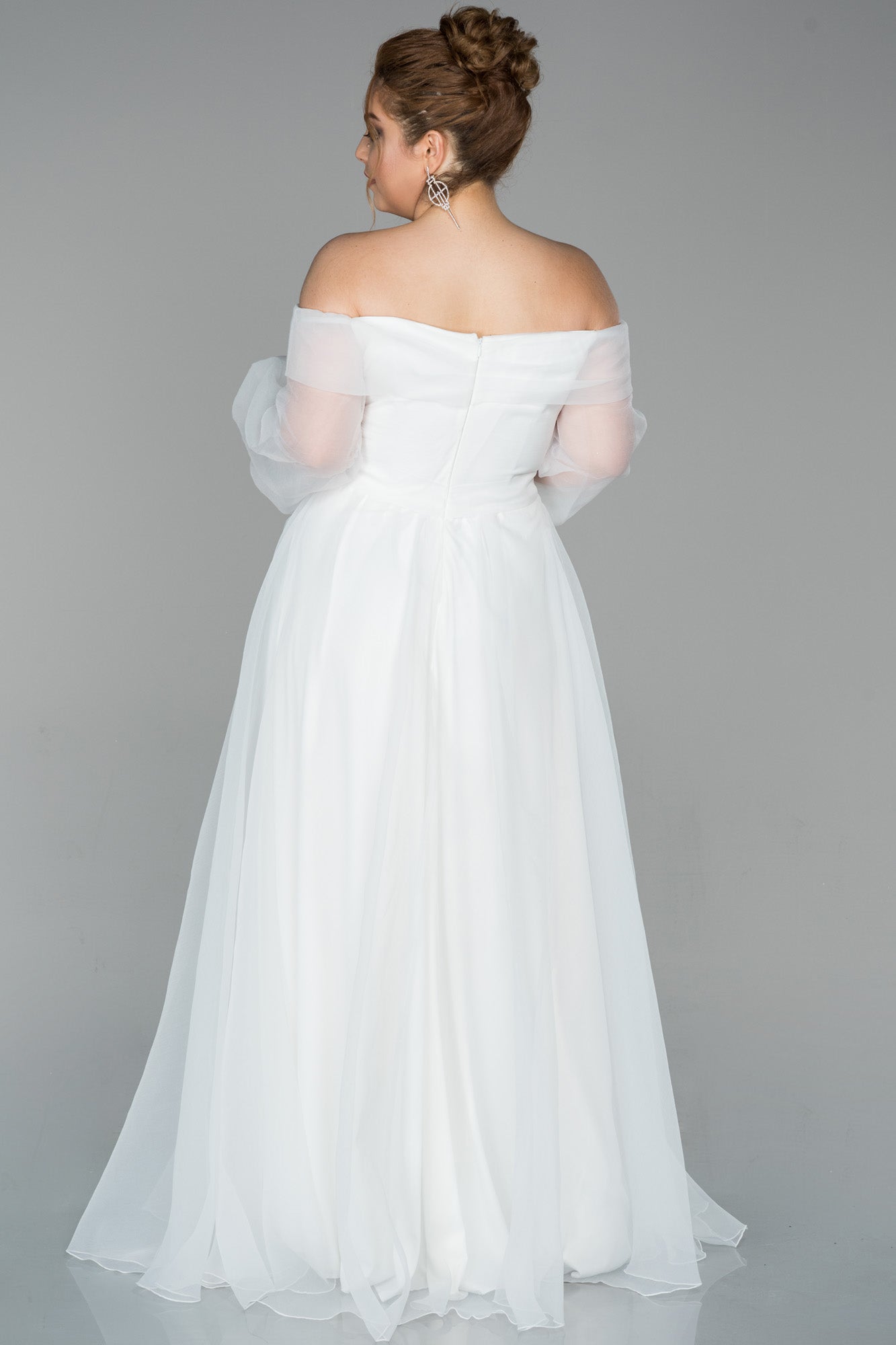 Rochie de ocazie lungă din organza - ecru N1535