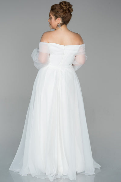 Rochie de ocazie lungă din organza - ecru N1535