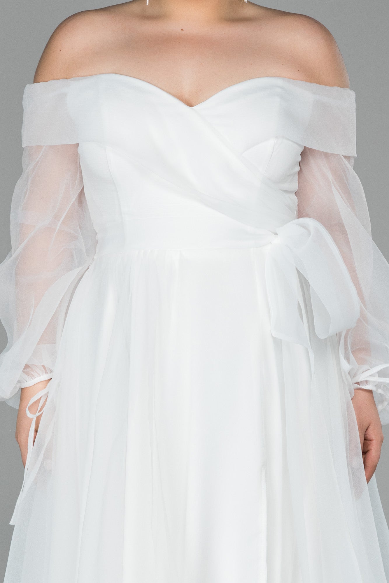 Rochie de ocazie lungă din organza - ecru N1535