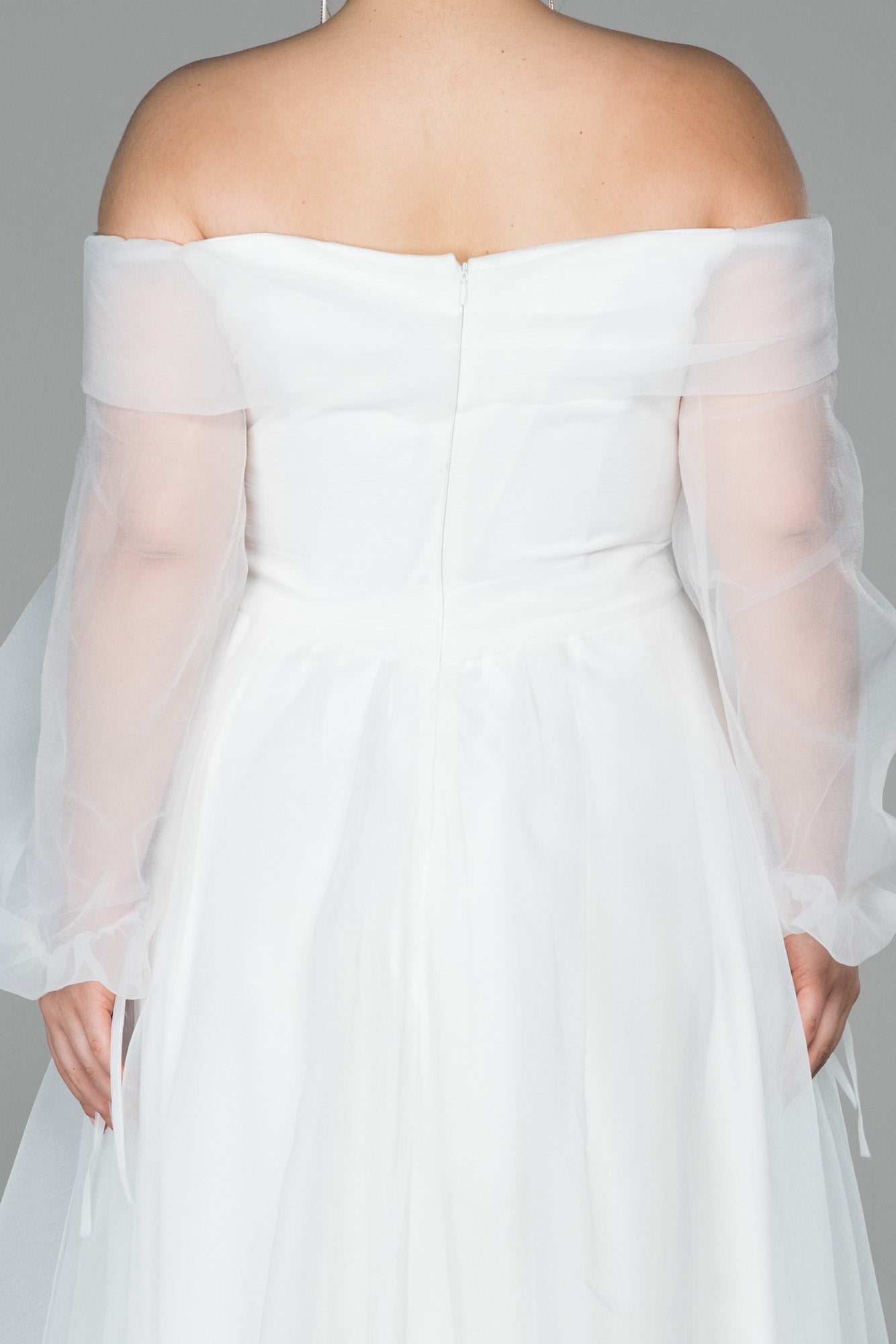 Rochie de ocazie lungă din organza - ecru N1535