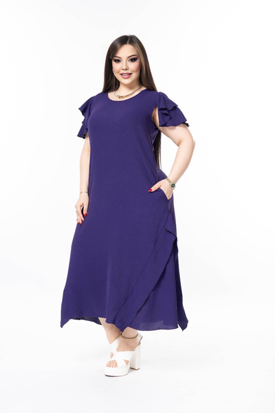 Rochie marime mare cu volane din tesatura usoara - liliac
