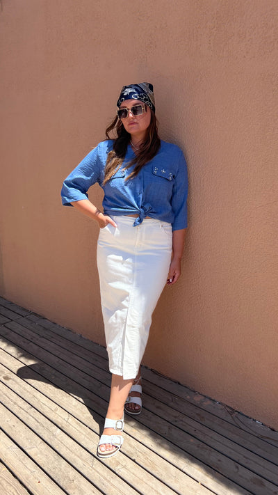 Fusta din denim marime mare - alb