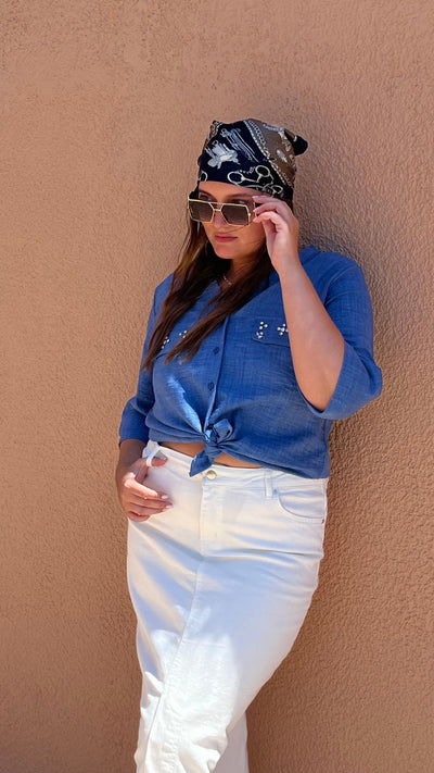 Fusta din denim marime mare - alb