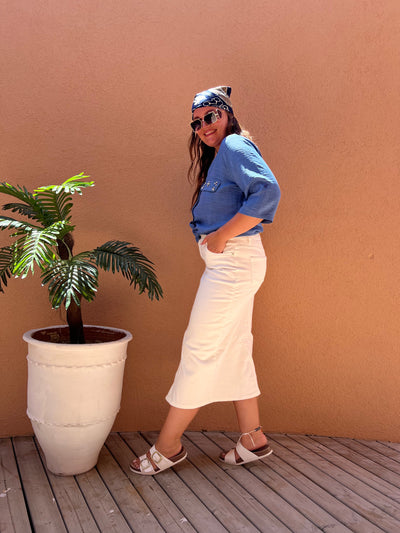 Fusta din denim marime mare - alb