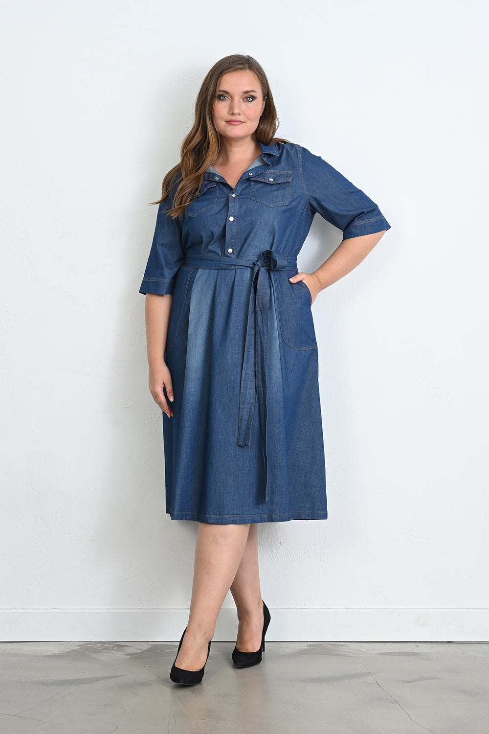 Rochie din denim marime mare rascroita
