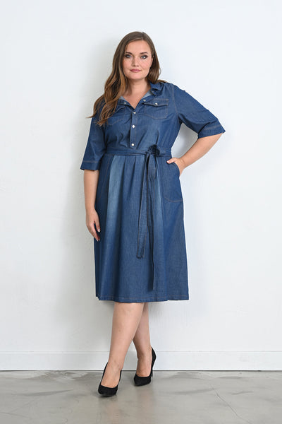 Rochie din denim marime mare rascroita