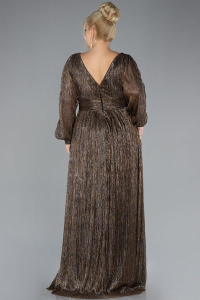 Rochie de ocazie lungă și elastică strălucitoare - aur cupru N3154