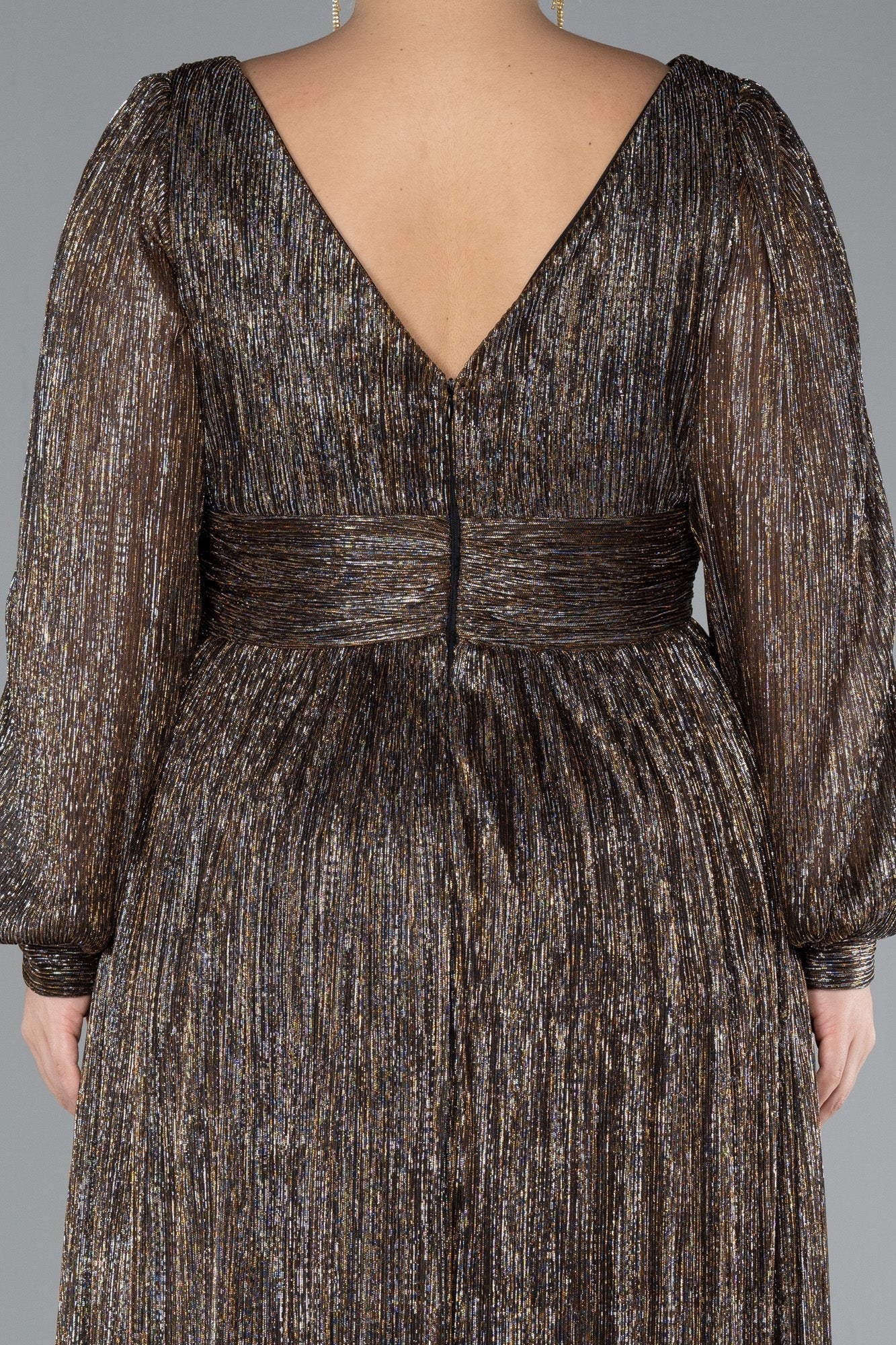 Rochie de ocazie lungă și elastică strălucitoare - aur cupru N3154