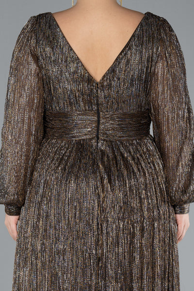 Rochie de ocazie lungă și elastică strălucitoare - aur cupru N3154