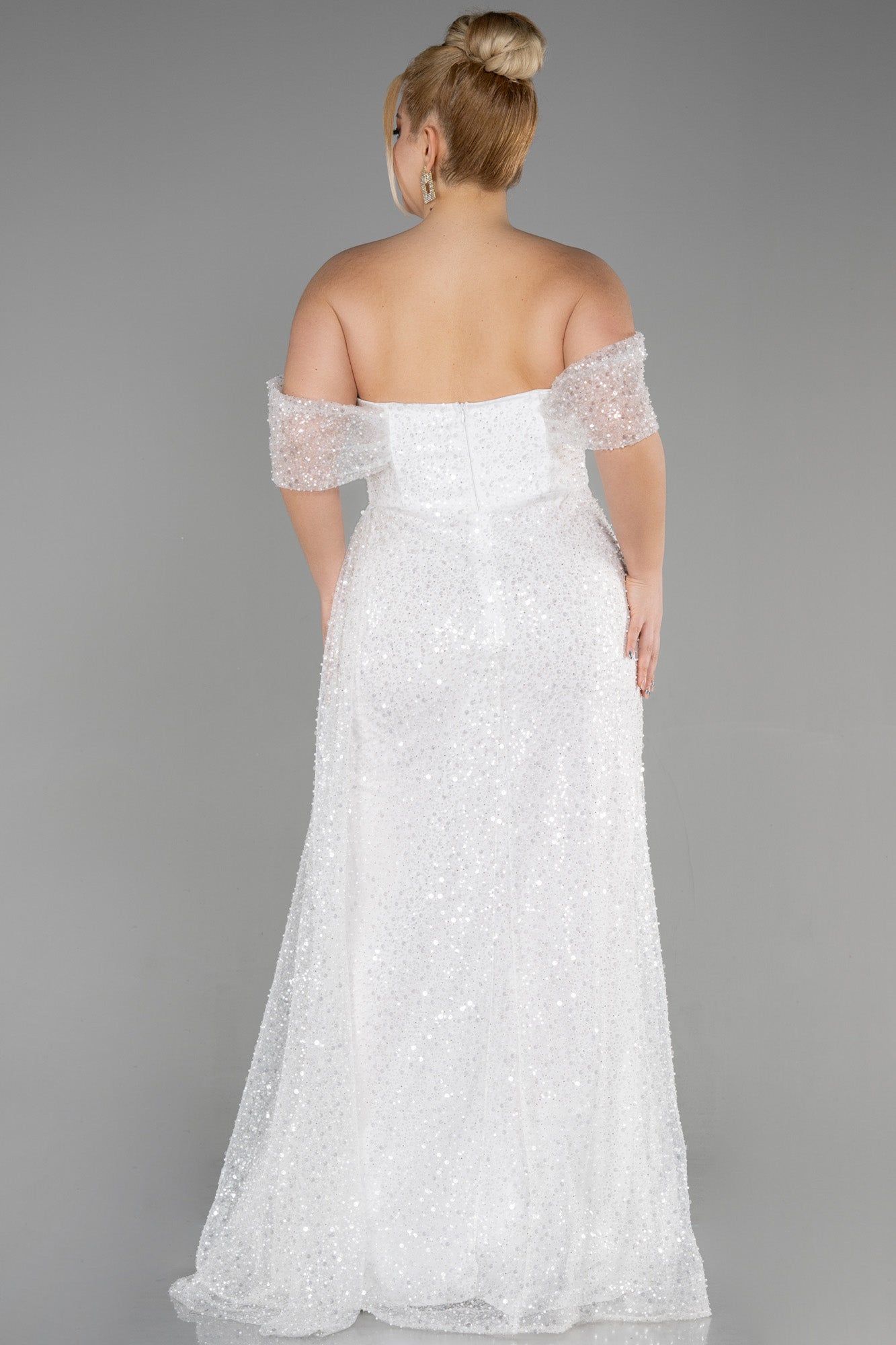 Rochie de ocazie lungă cu paiete - ecru N3579