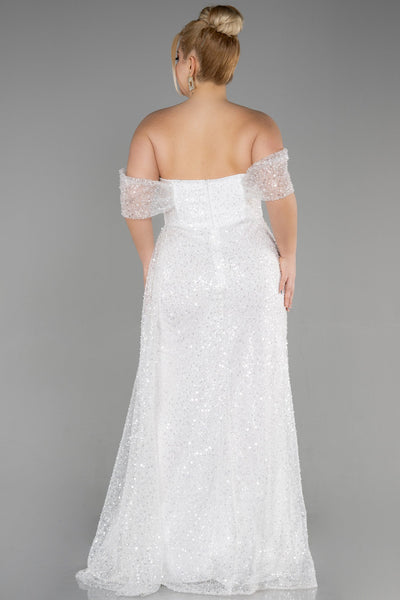 Rochie de ocazie lungă cu paiete - ecru N3579