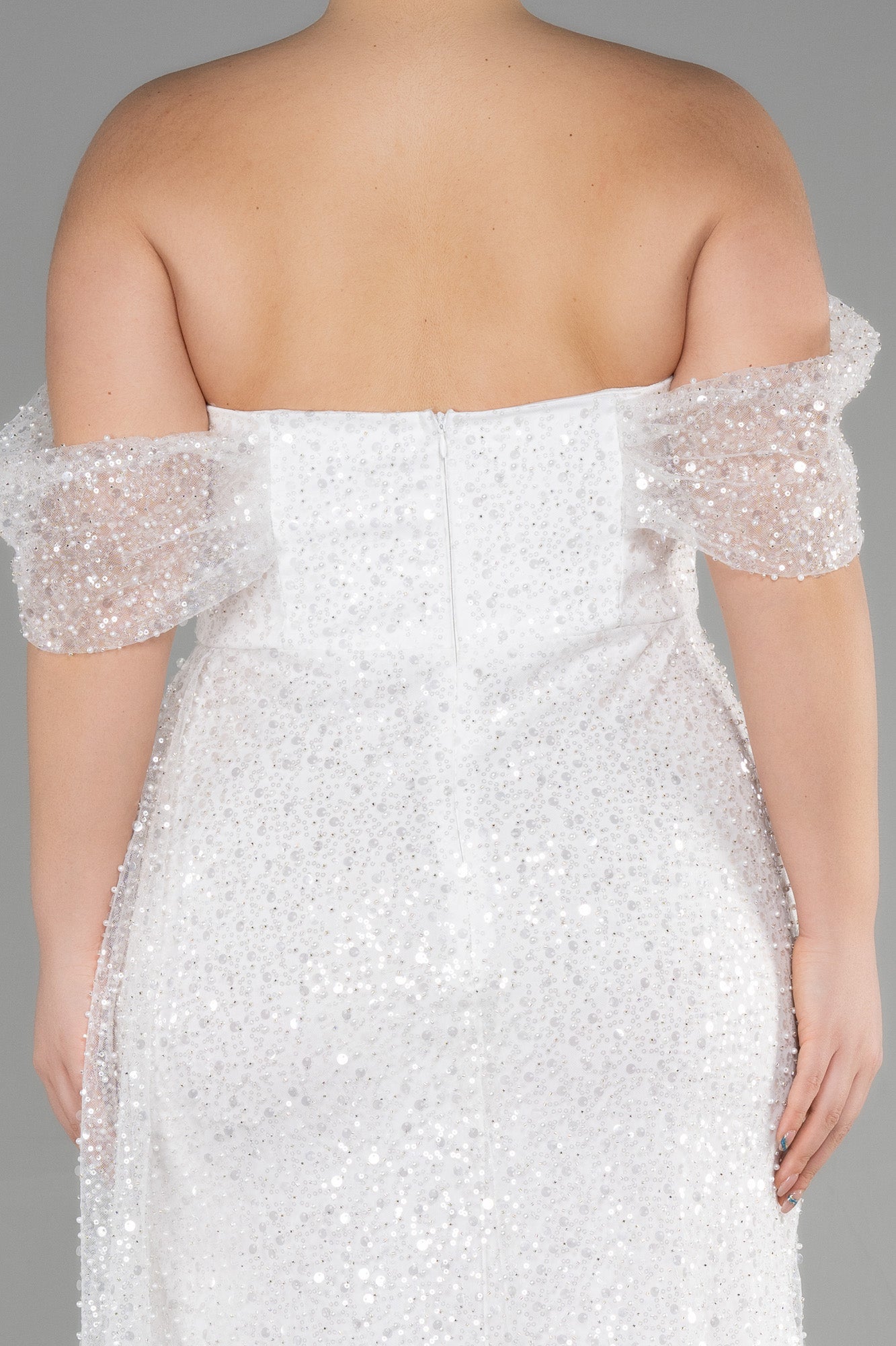 Rochie de ocazie lungă cu paiete - ecru N3579