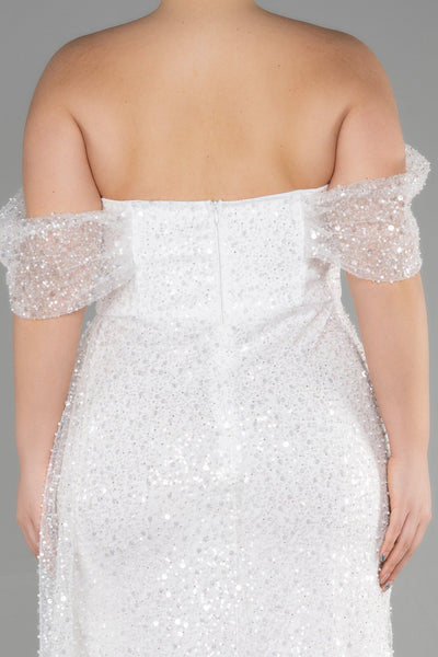 Rochie de ocazie lungă cu paiete - ecru N3579