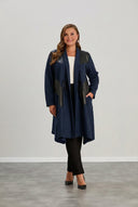 Cardigan marime mare tip pelerina evazata cu piele si snur - bleumarin