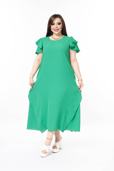 Rochie marime mare cu volane din tesatura usoara - verde