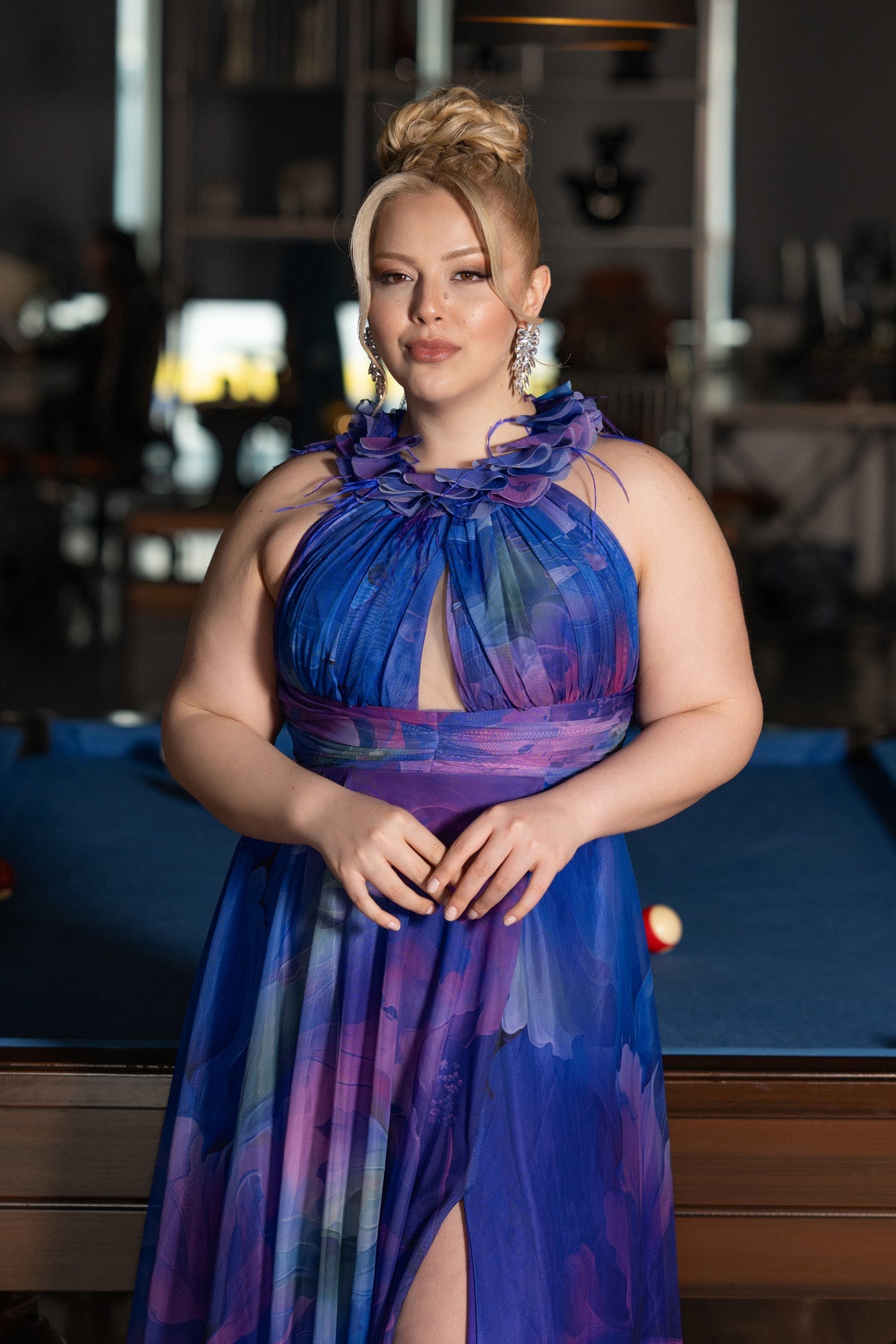 Rochie de ocazie lungă din chiffon imprimat - lila N4902