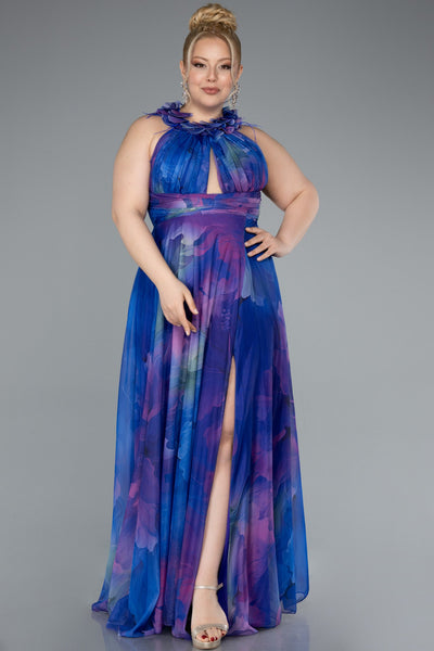 Rochie de ocazie lungă din chiffon imprimat - lila N4902