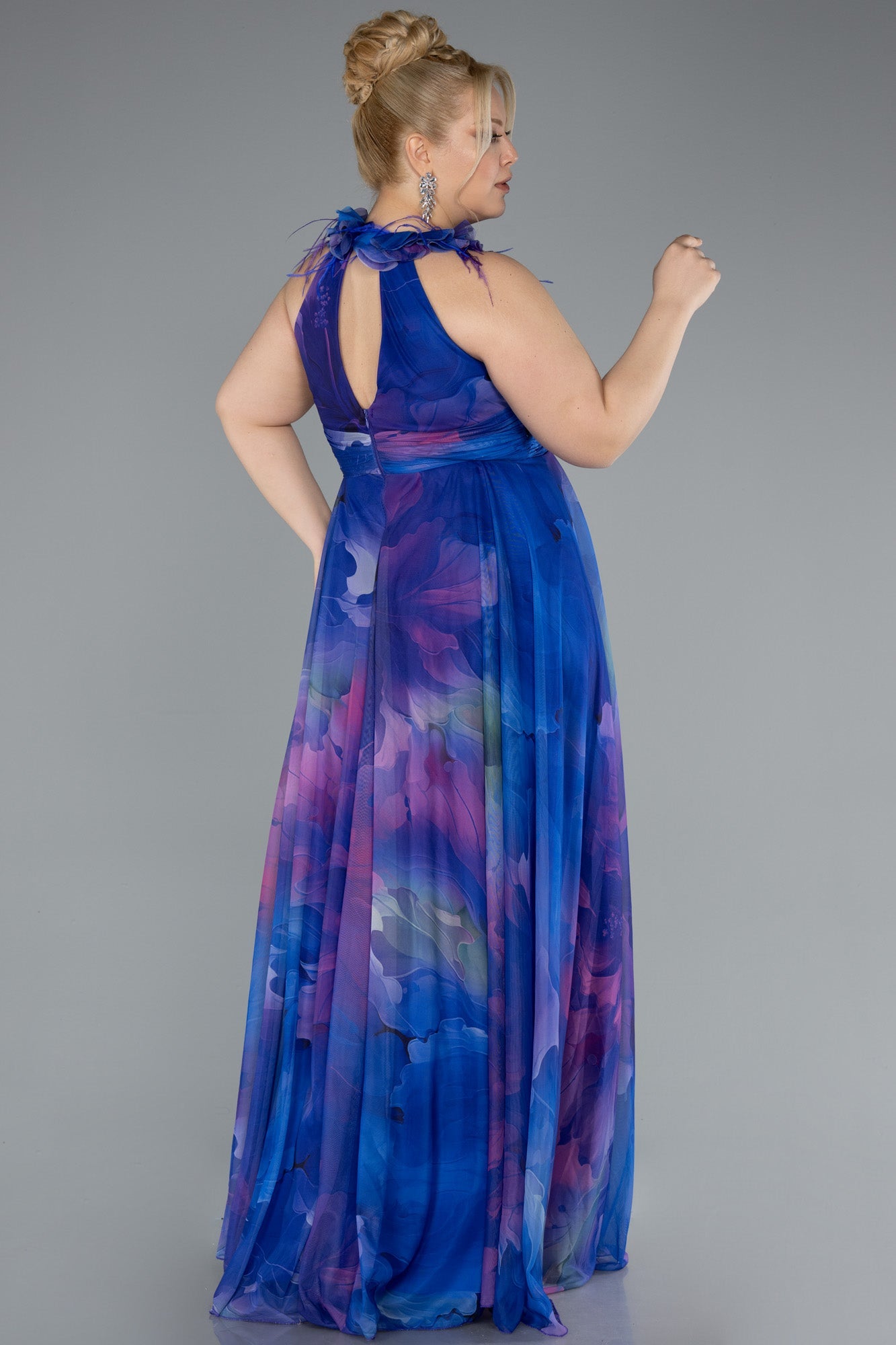 Rochie de ocazie lungă din chiffon imprimat - lila N4902