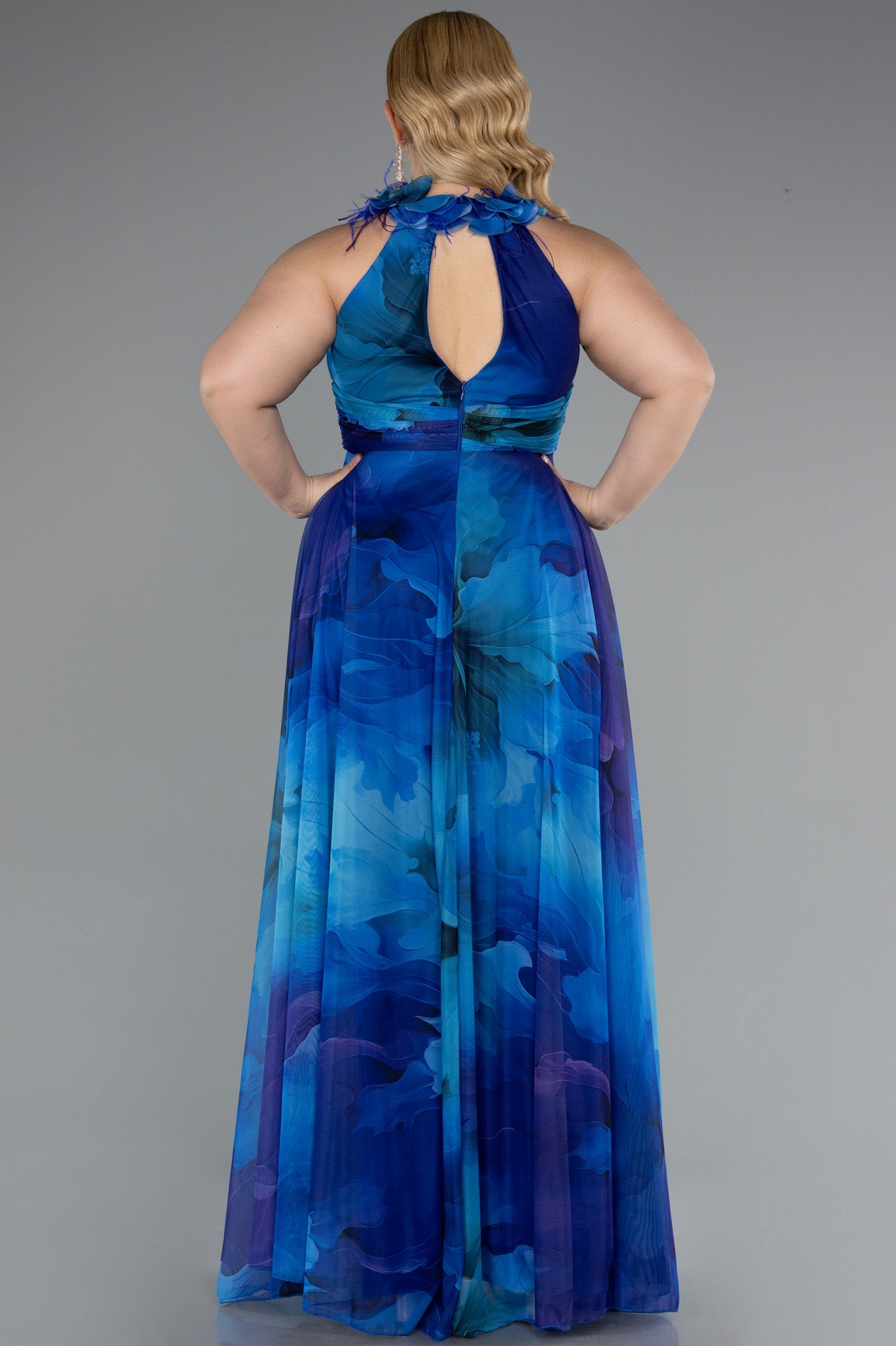 Rochie de ocazie lungă din chiffon imprimat - albastru/lila N4902