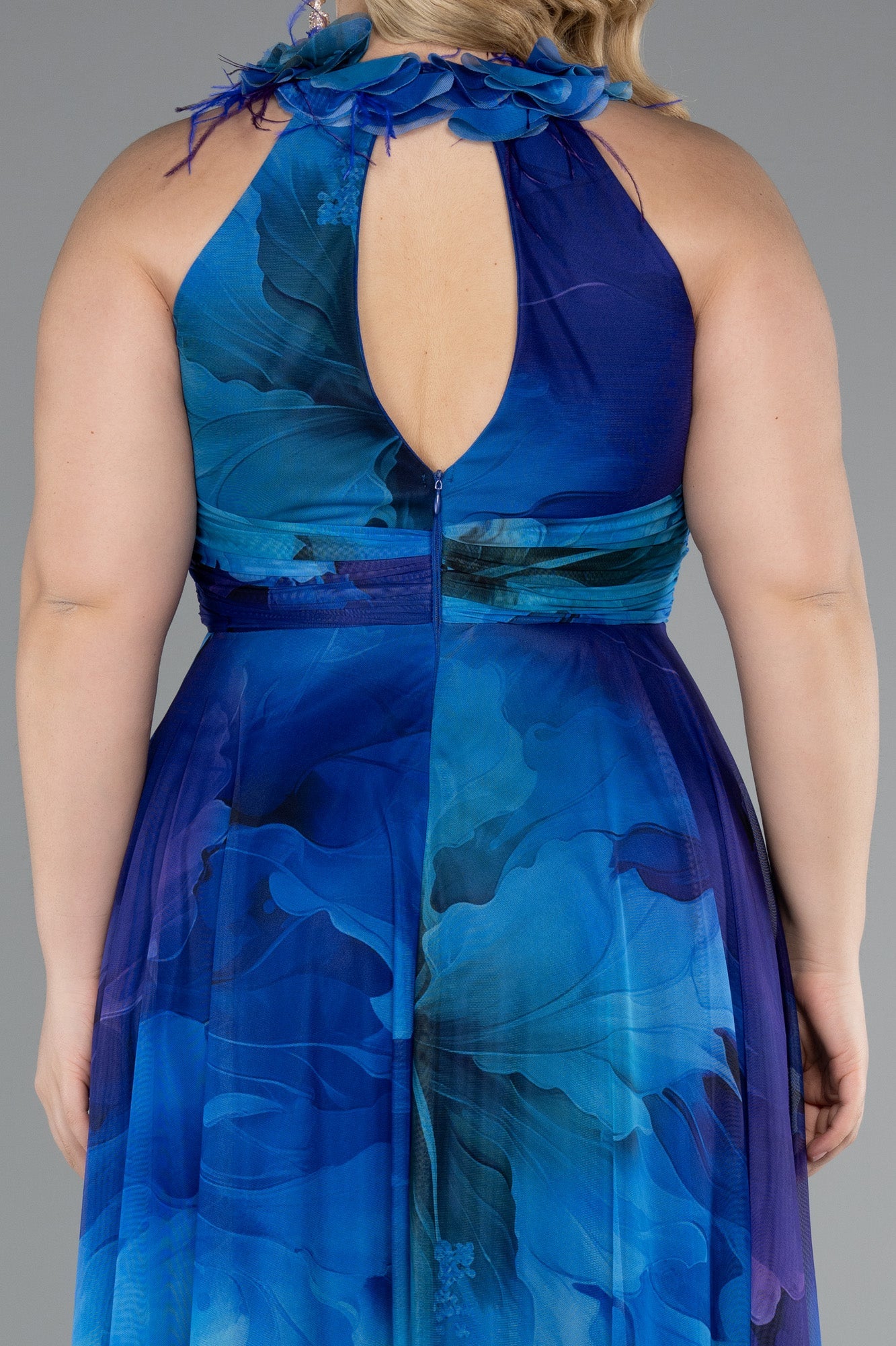 Rochie de ocazie lungă din chiffon imprimat - albastru/lila N4902
