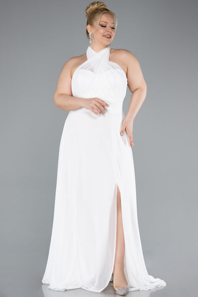 Rochie de ocazie lungă din chiffon - ecru N4951