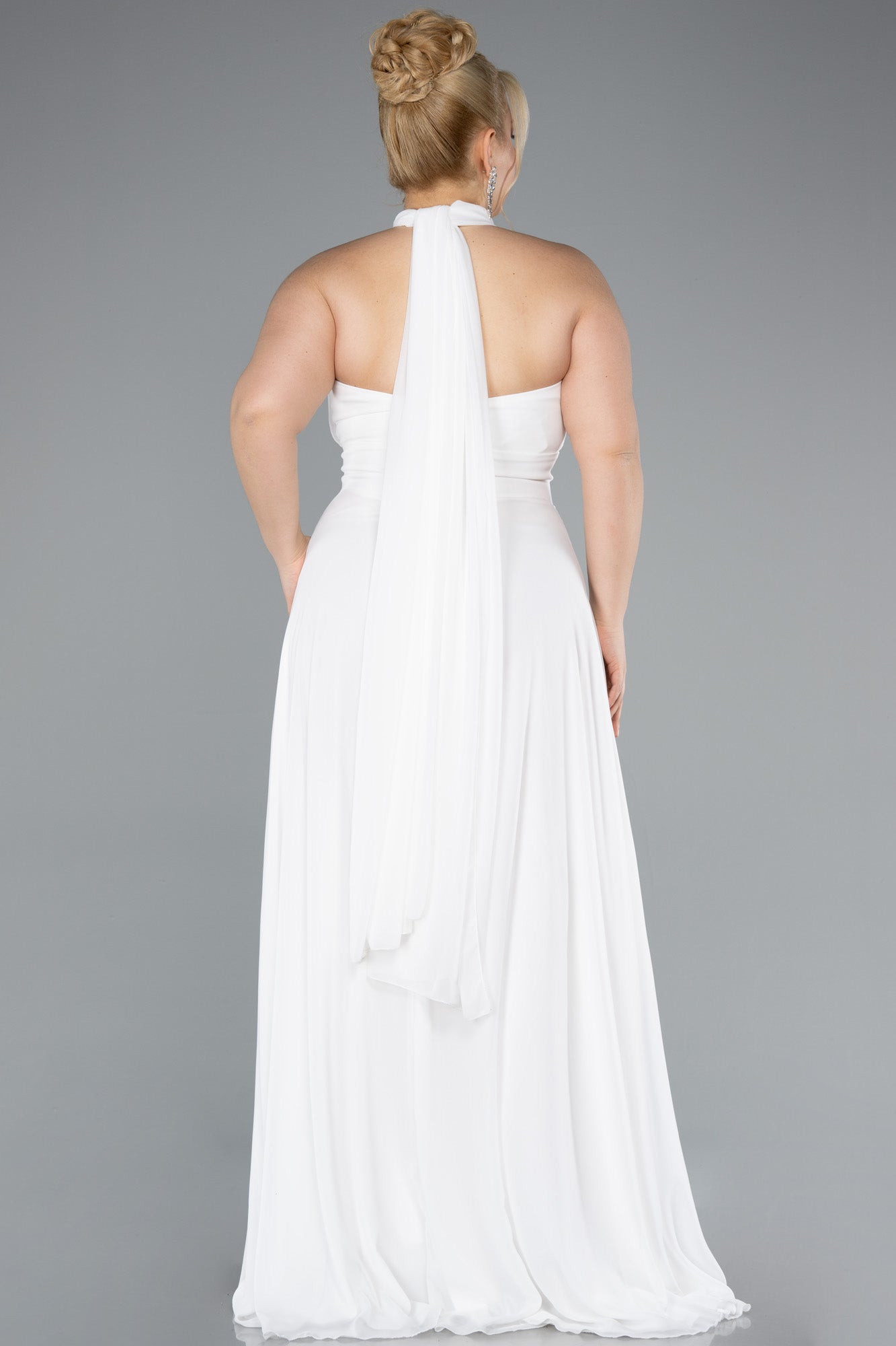 Rochie de ocazie lungă din chiffon - ecru N4951