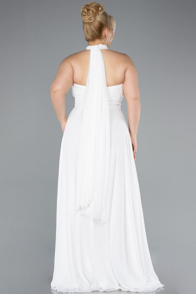 Rochie de ocazie lungă din chiffon - ecru N4951