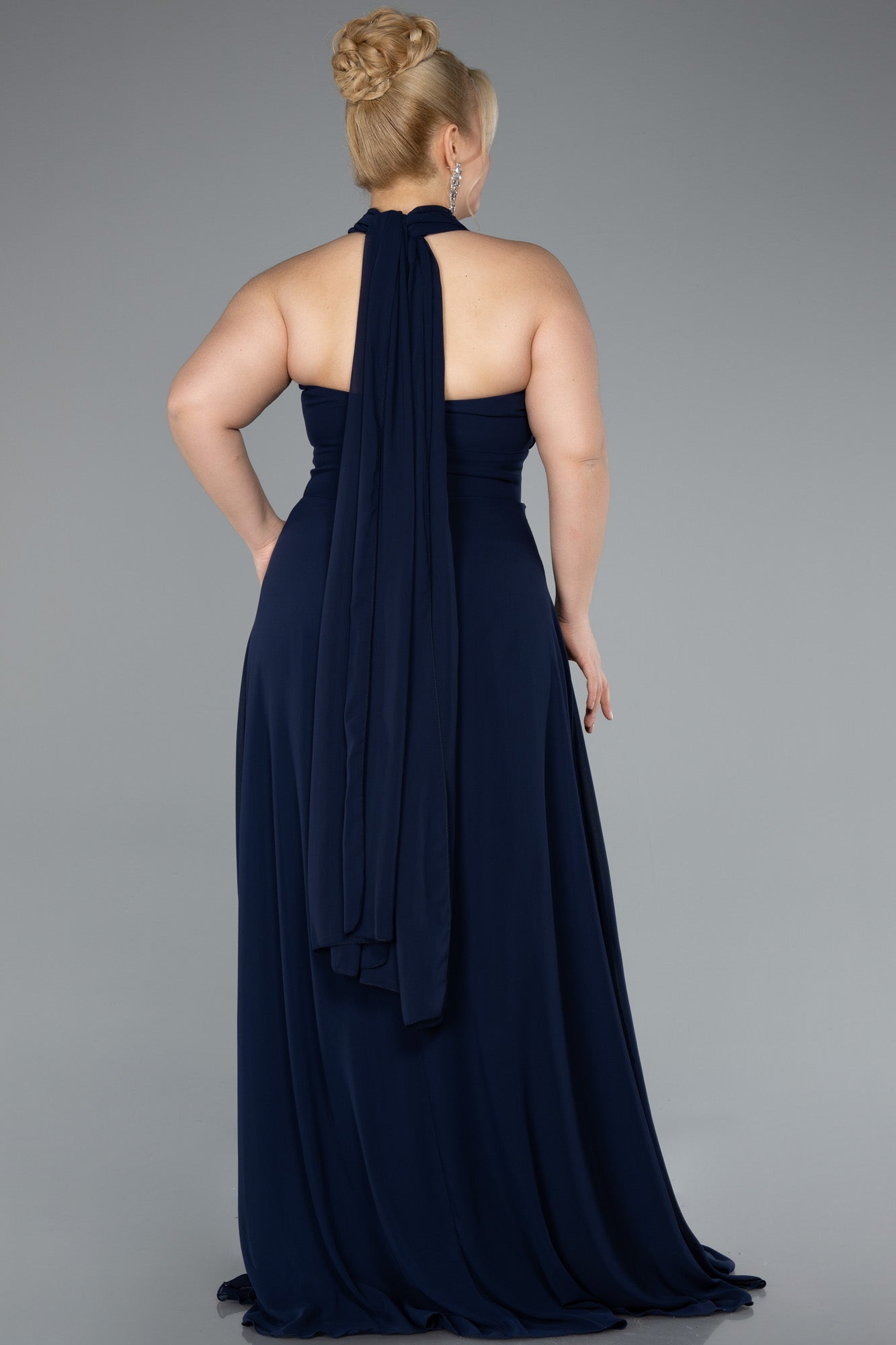 Rochie de ocazie lungă din chiffon - albastru închis N4951