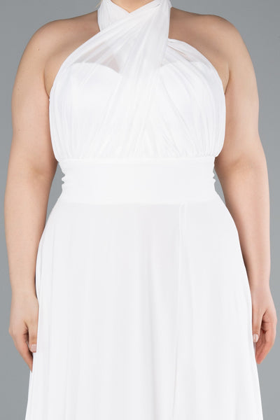 Rochie de ocazie lungă din chiffon - ecru N4951