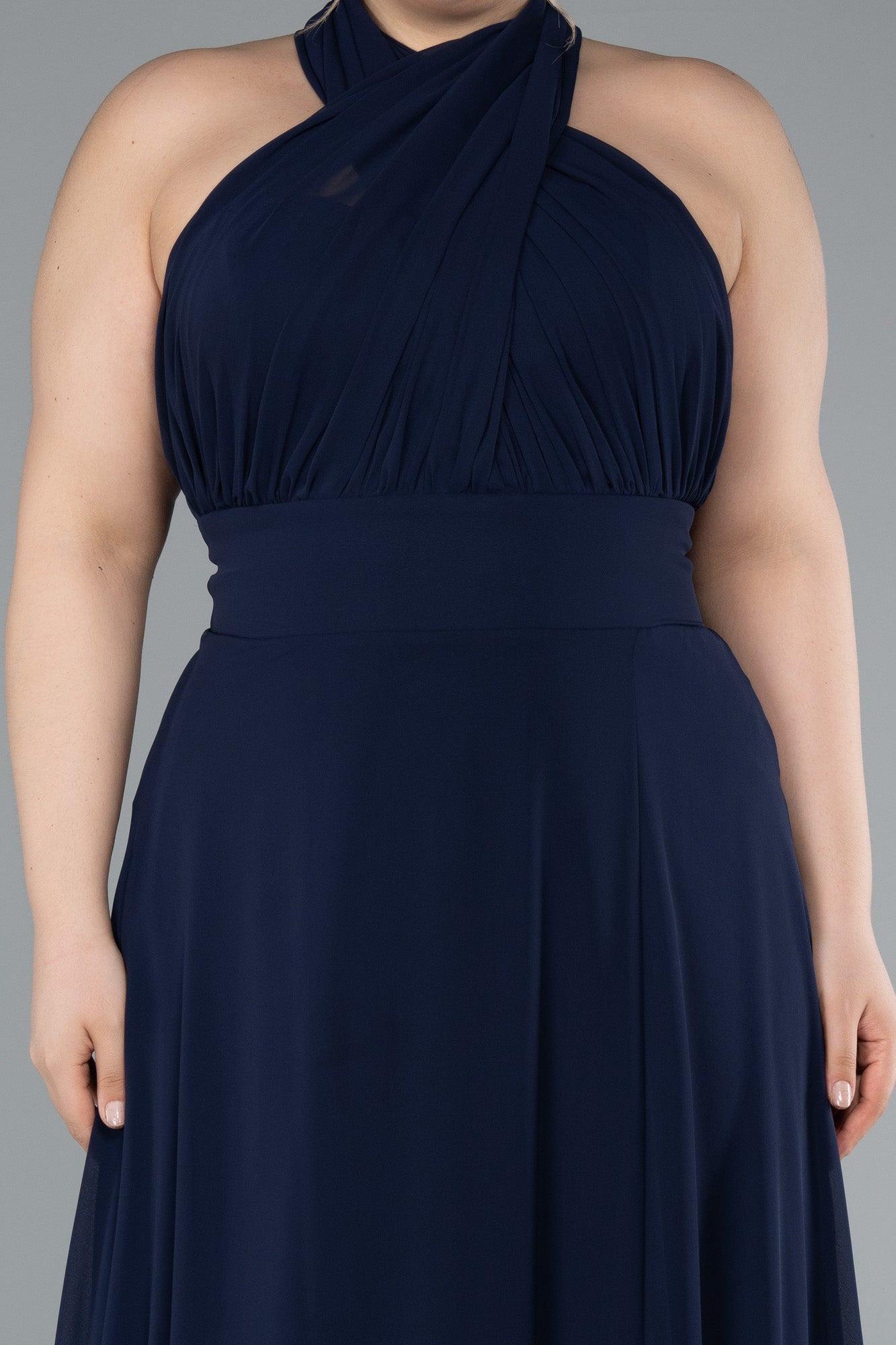 Rochie de ocazie lungă din chiffon - albastru închis N4951