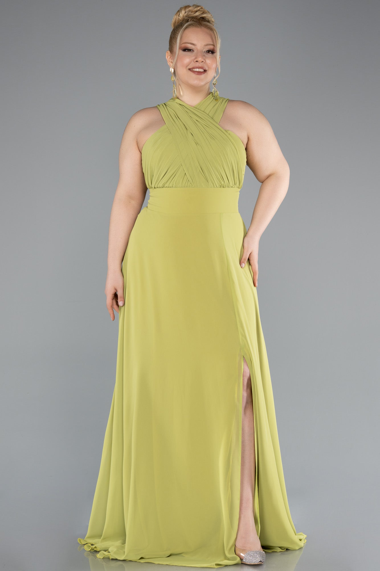 Rochie de ocazie lungă din chiffon - pistachiu N4951