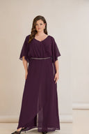 Salopeta marime mare eleganta din sifon cu lant - burgundy