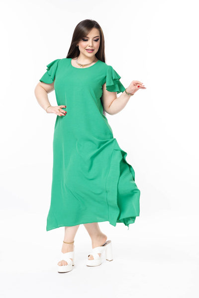 Rochie marime mare cu volane din tesatura usoara - verde