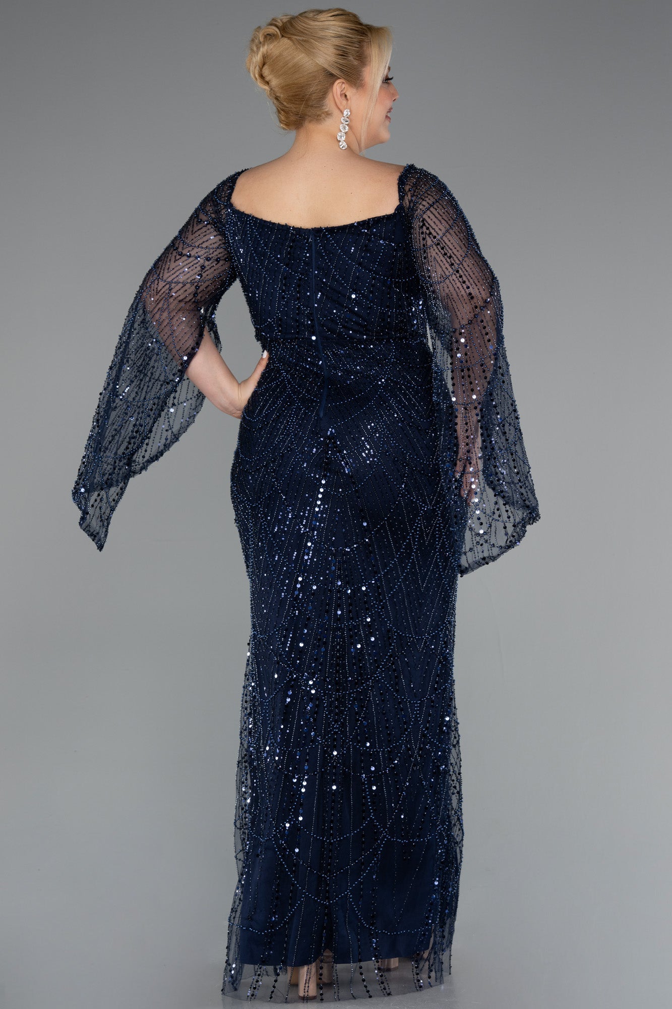 Rochie de ocazie lungă elastică cu paiete - bleumarin N5067