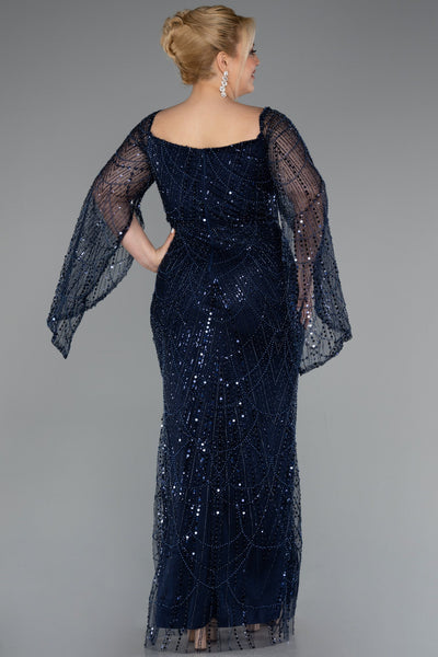 Rochie de ocazie lungă elastică cu paiete - bleumarin N5067