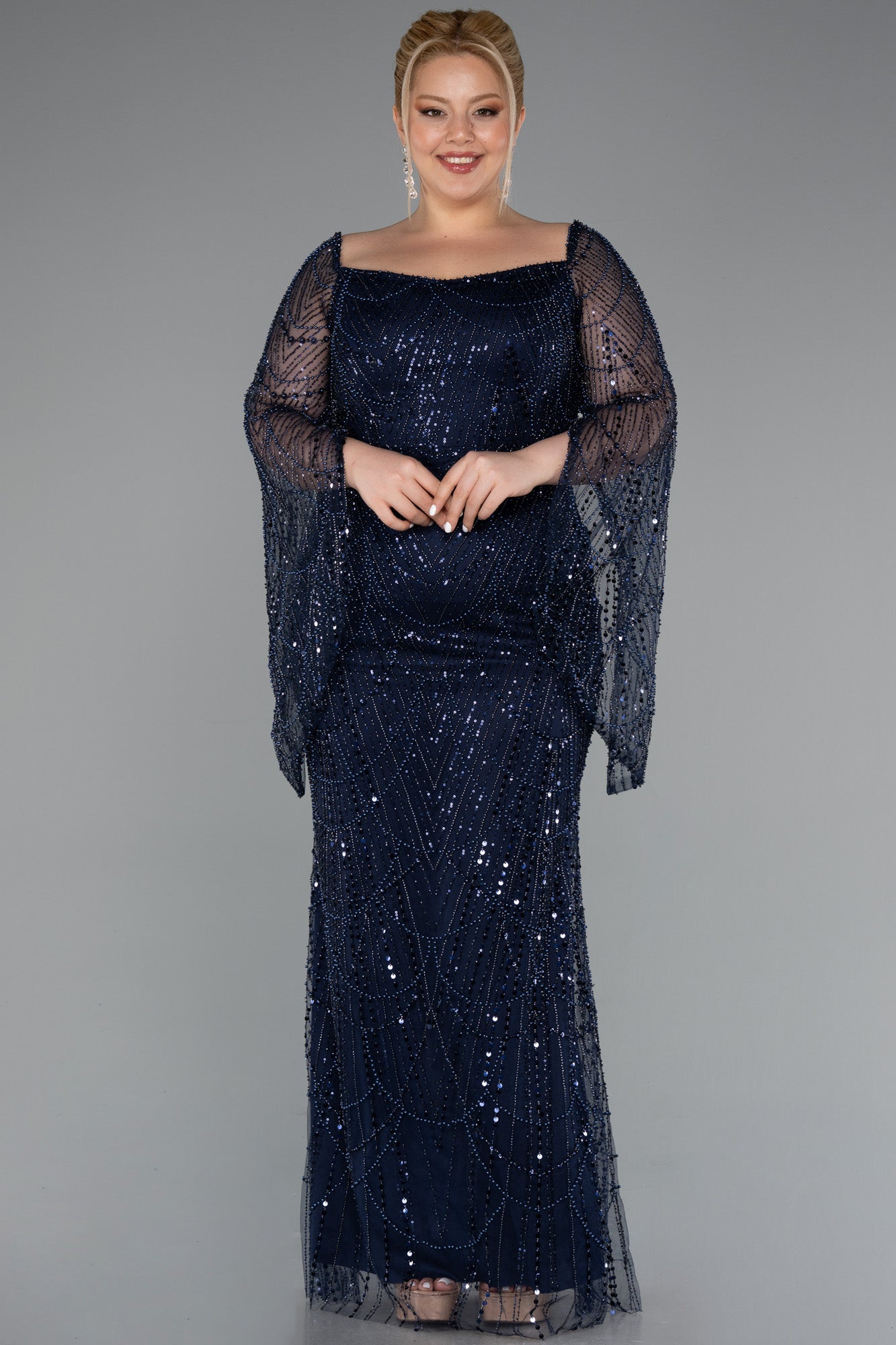 Rochie de ocazie lungă elastică cu paiete - bleumarin N5067