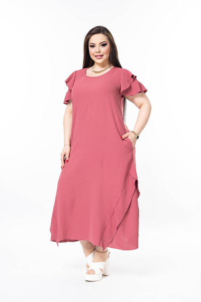 Rochie marime mare cu volane din tesatura usoara - roz