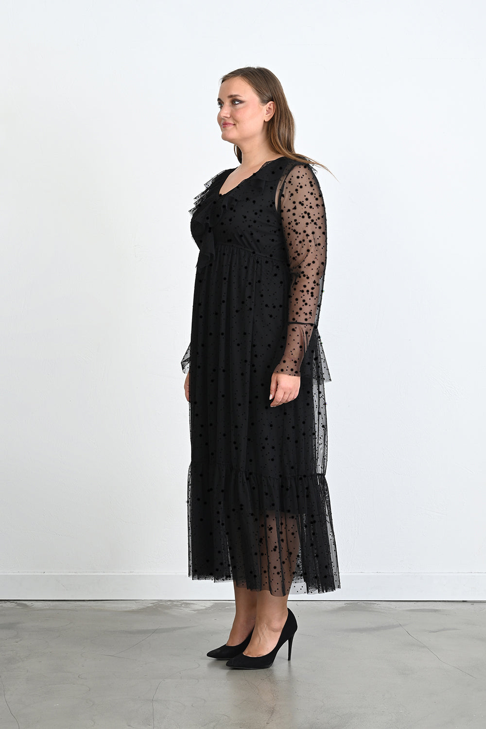 Rochie eleganta marime mare din tul cu buline