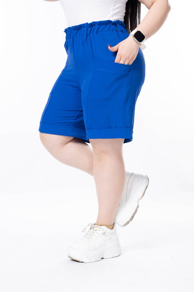 Pantaloni scurti marime mare cu manseta - albastru
