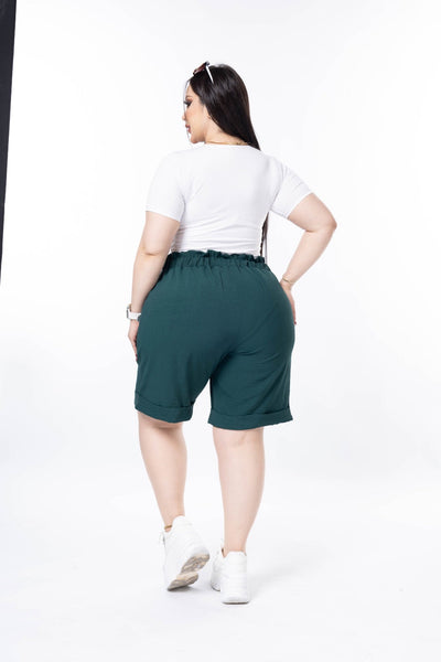 Pantaloni scurti marime mare cu manseta - verde