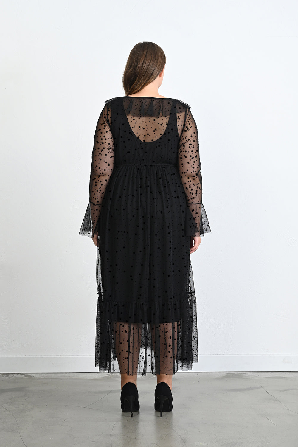 Rochie eleganta marime mare din tul cu buline