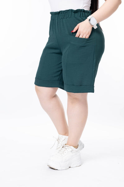 Pantaloni scurti marime mare cu manseta - verde