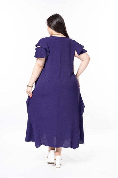 Rochie marime mare cu volane din tesatura usoara - liliac