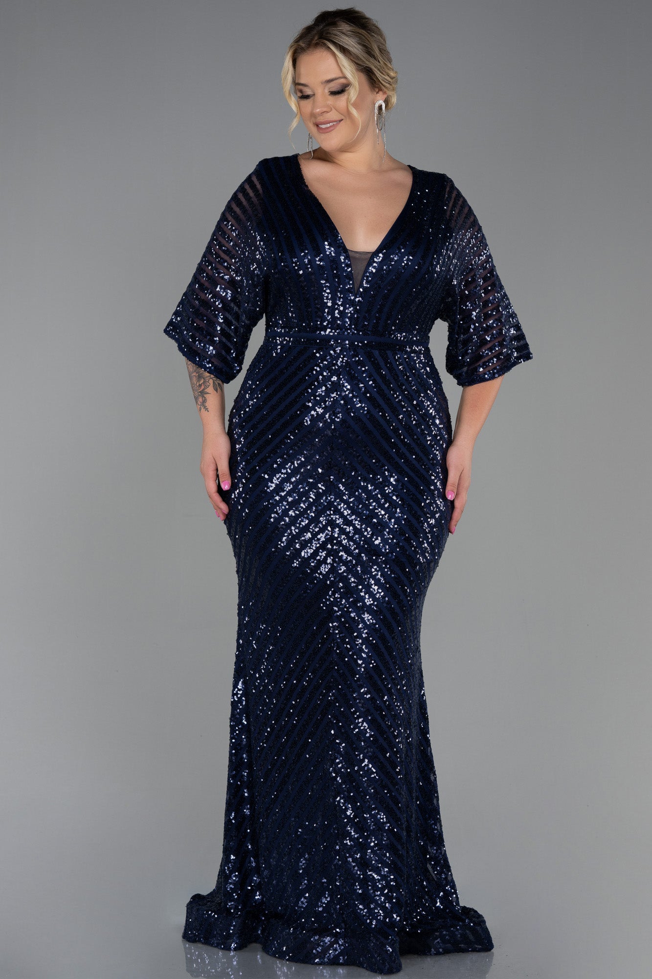 Rochie de ocazie lungă elastică din paiete - bleumarin N900
