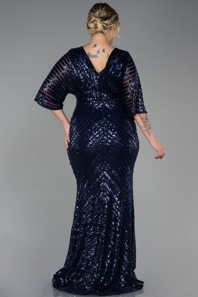 Rochie de ocazie lungă elastică din paiete - bleumarin N900