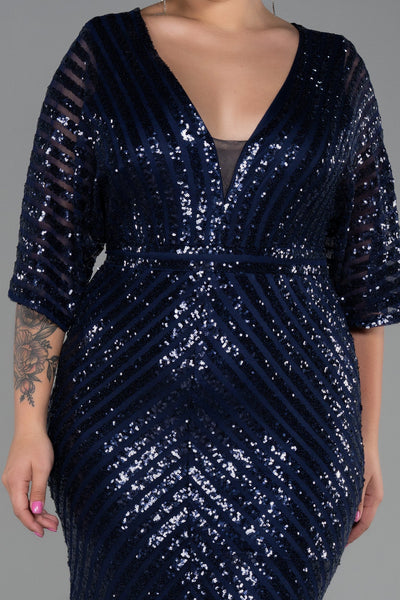 Rochie de ocazie lungă elastică din paiete - bleumarin N900