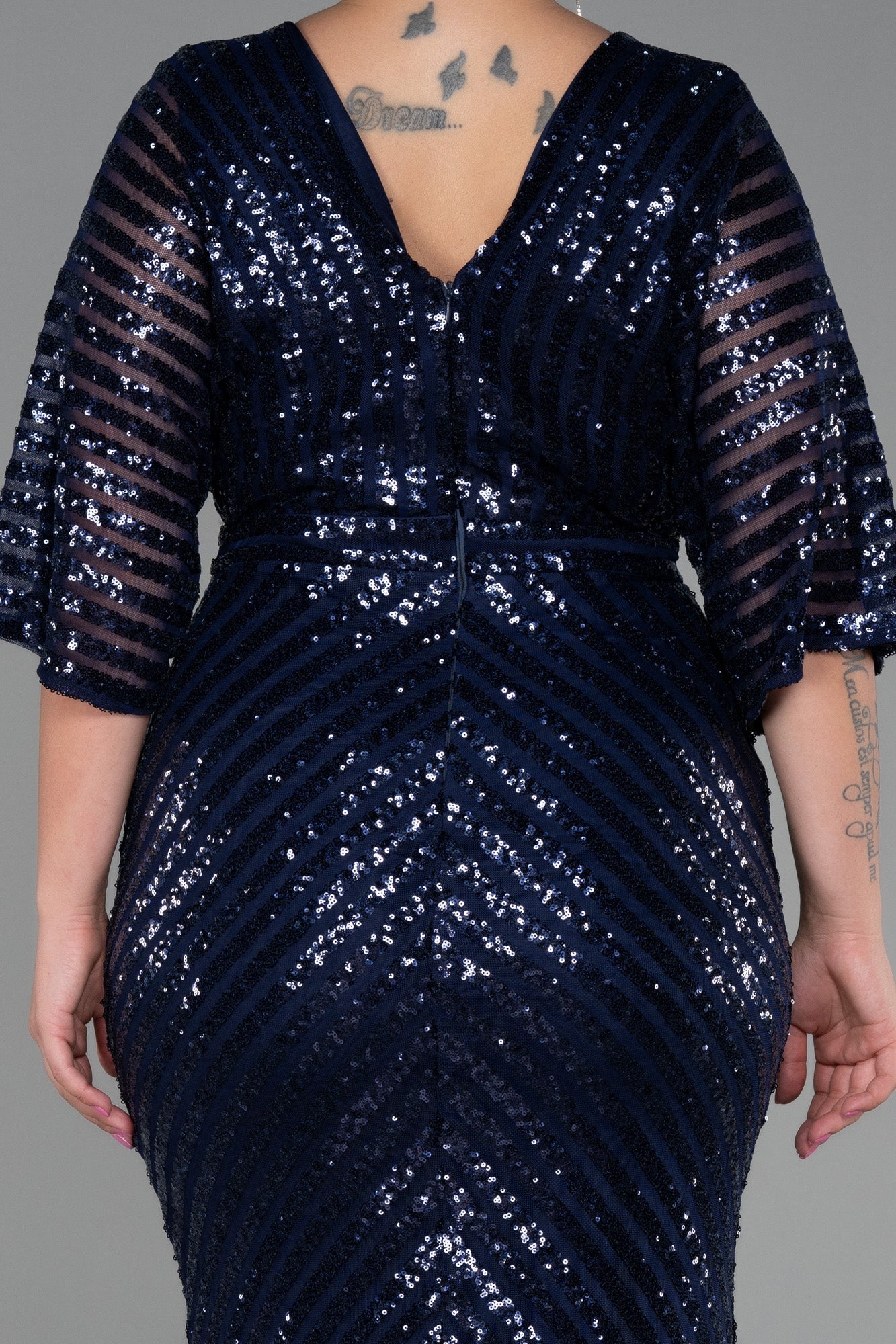 Rochie de ocazie lungă elastică din paiete - bleumarin N900