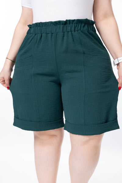 Pantaloni scurti marime mare cu manseta - verde