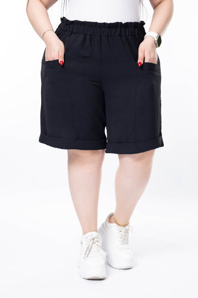Pantaloni scurti marime mare cu manseta - negru
